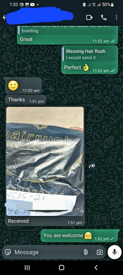 Customer confirming they received their HairRush order